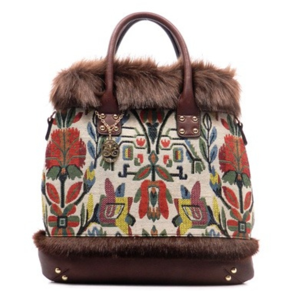 Aztec Broadcloth Faux Fur Tote
